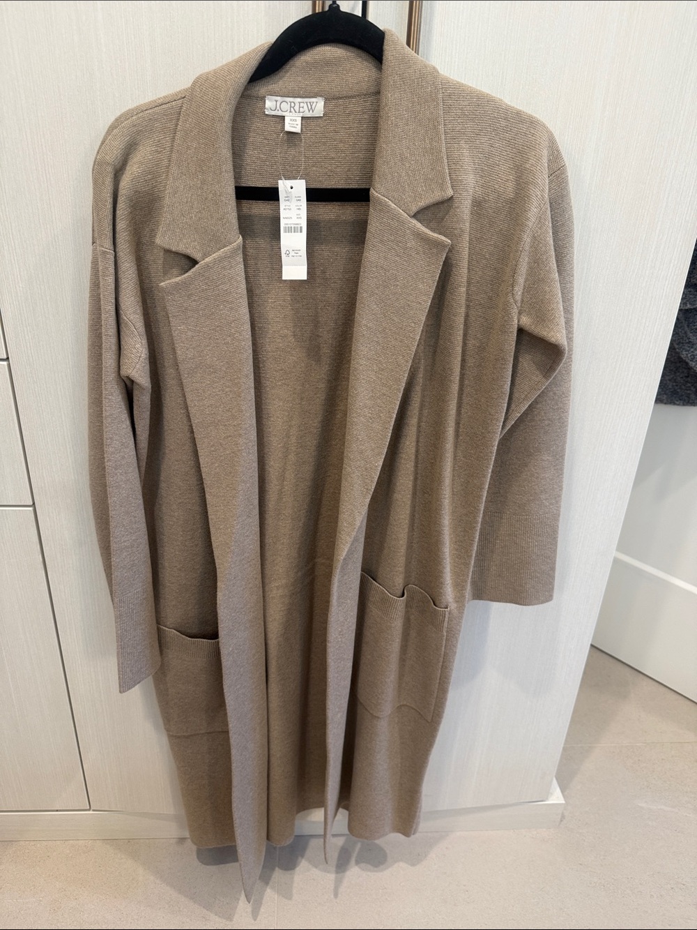 J. Crew Open-Front Long Cardigan in Taupe